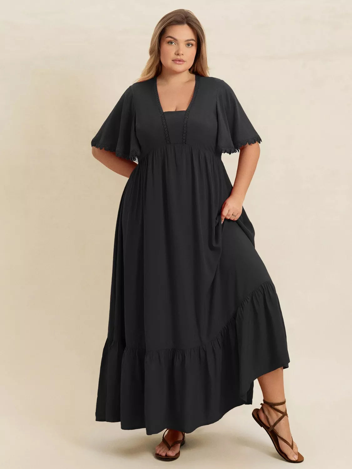 plus boho maxi dress Plus Size Boho Cotton Maxi Dress: Tiered Ruffle Cream Gown - Isabella