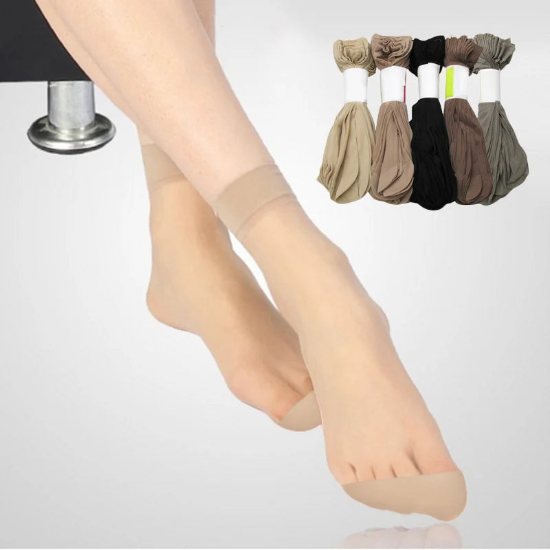 Velvet Sheer Ankle Socks Set for Women | Soft Thin Nylon Silk Socks Pack in black-5Pairs - alternate view 2