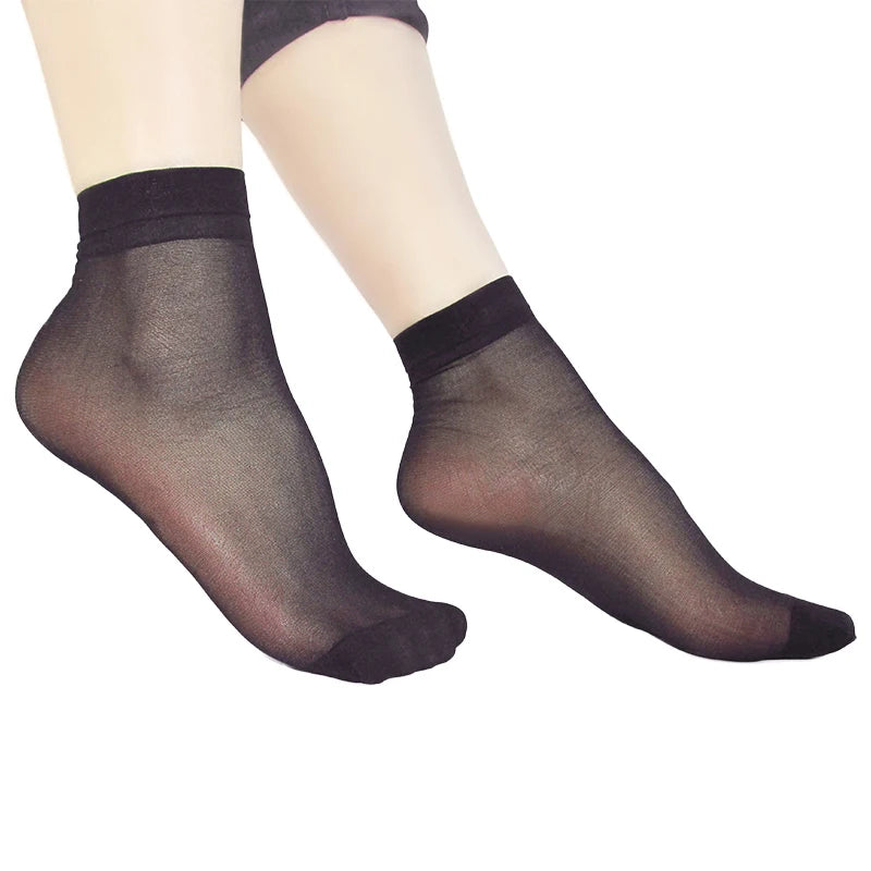 Velvet Sheer Ankle Socks Set for Women | Soft Thin Nylon Silk Socks Pack in black-5Pairs - alternate view 3