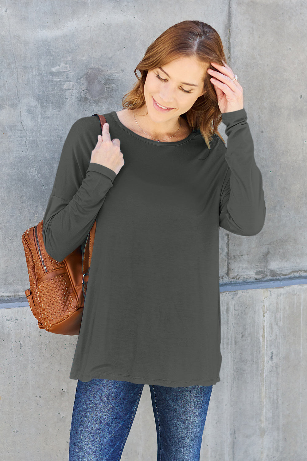 Basic Bae Full Size Round Neck Dropped Shoulder T-Shirt in Army Green - alternate view 25