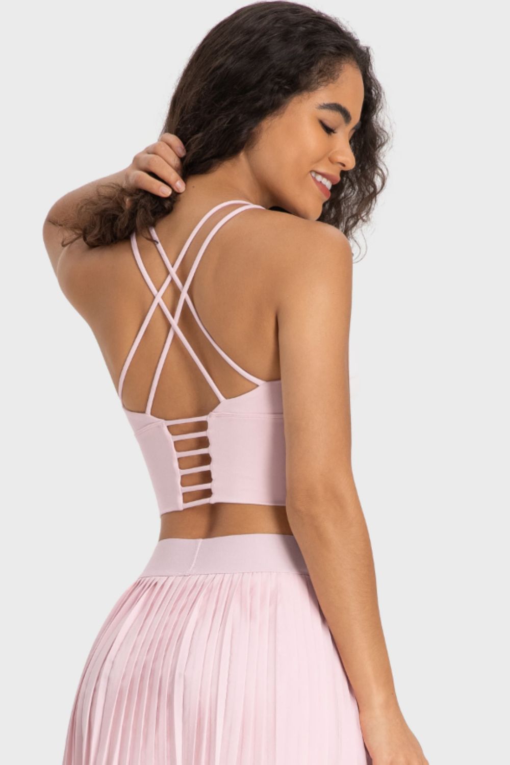 Crisscross Back Ladder Detail Sports Bra in Sherbet - alternate view 9