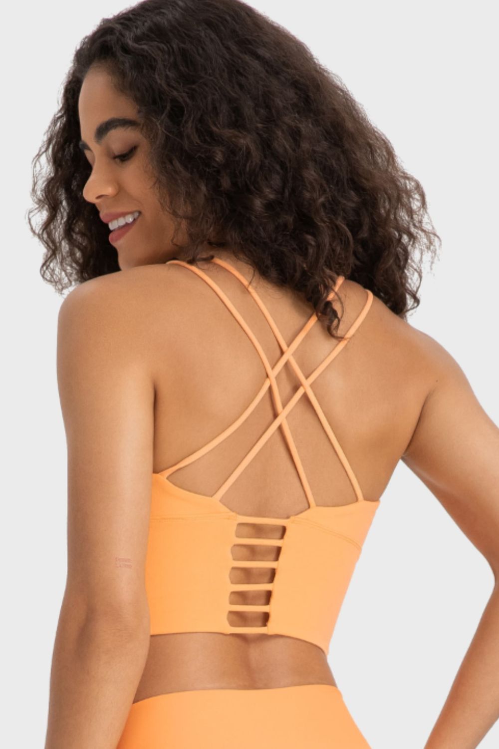Crisscross Back Ladder Detail Sports Bra in Sherbet - alternate view 2