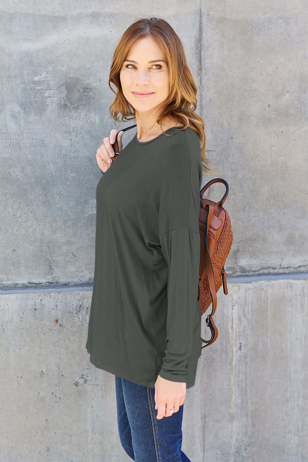Basic Bae Full Size Round Neck Dropped Shoulder T-Shirt in Army Green - alternate view 26