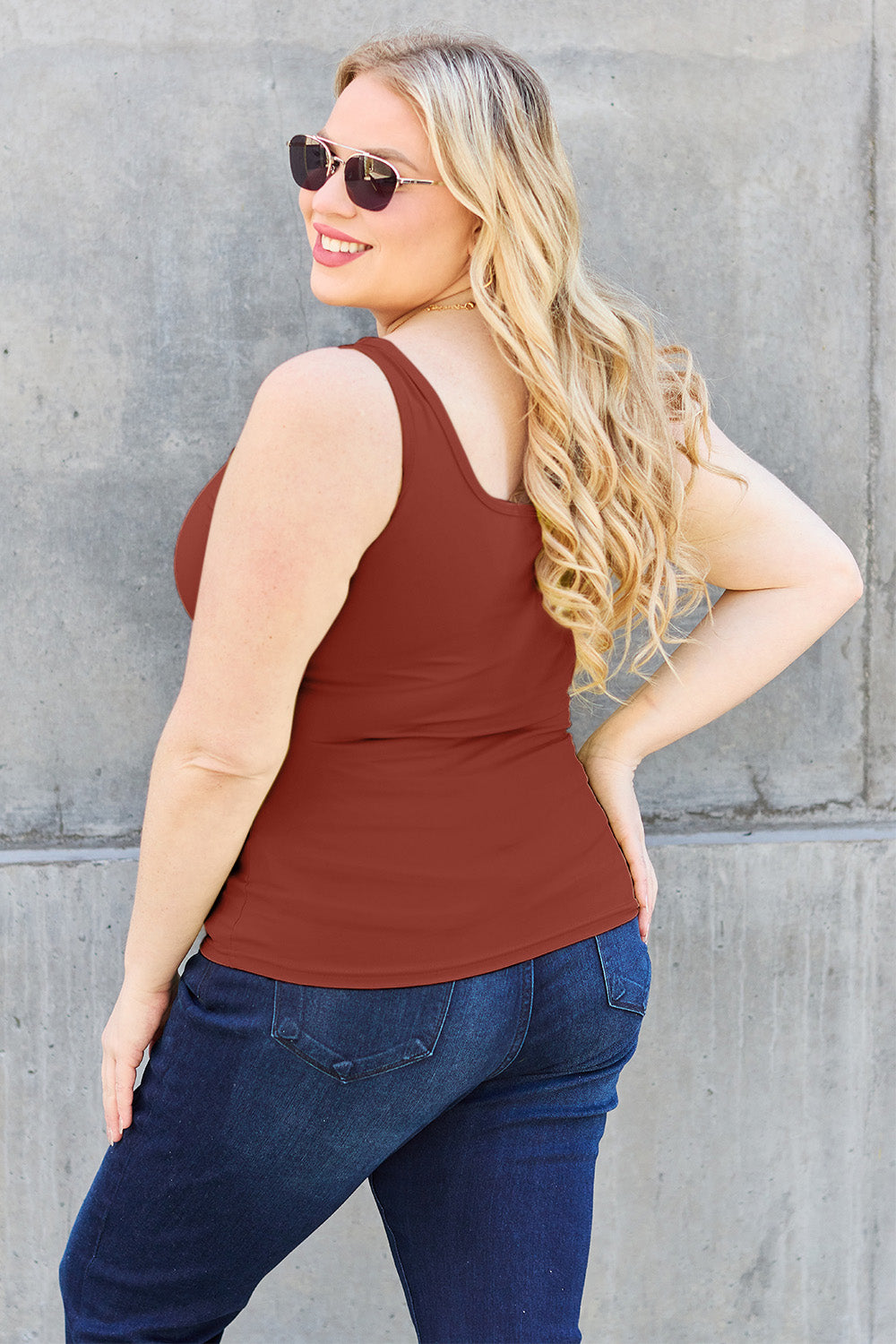 Basic Bae Full Size Square Neck Wide Strap Tank in Black - alternate view 30