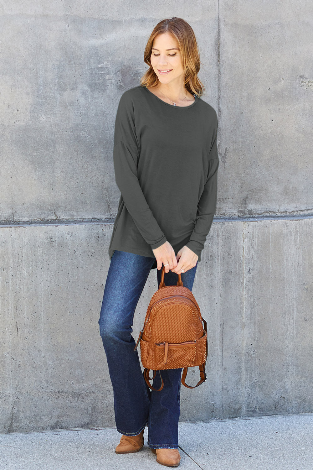 Basic Bae Full Size Round Neck Dropped Shoulder T-Shirt in Army Green - alternate view 28