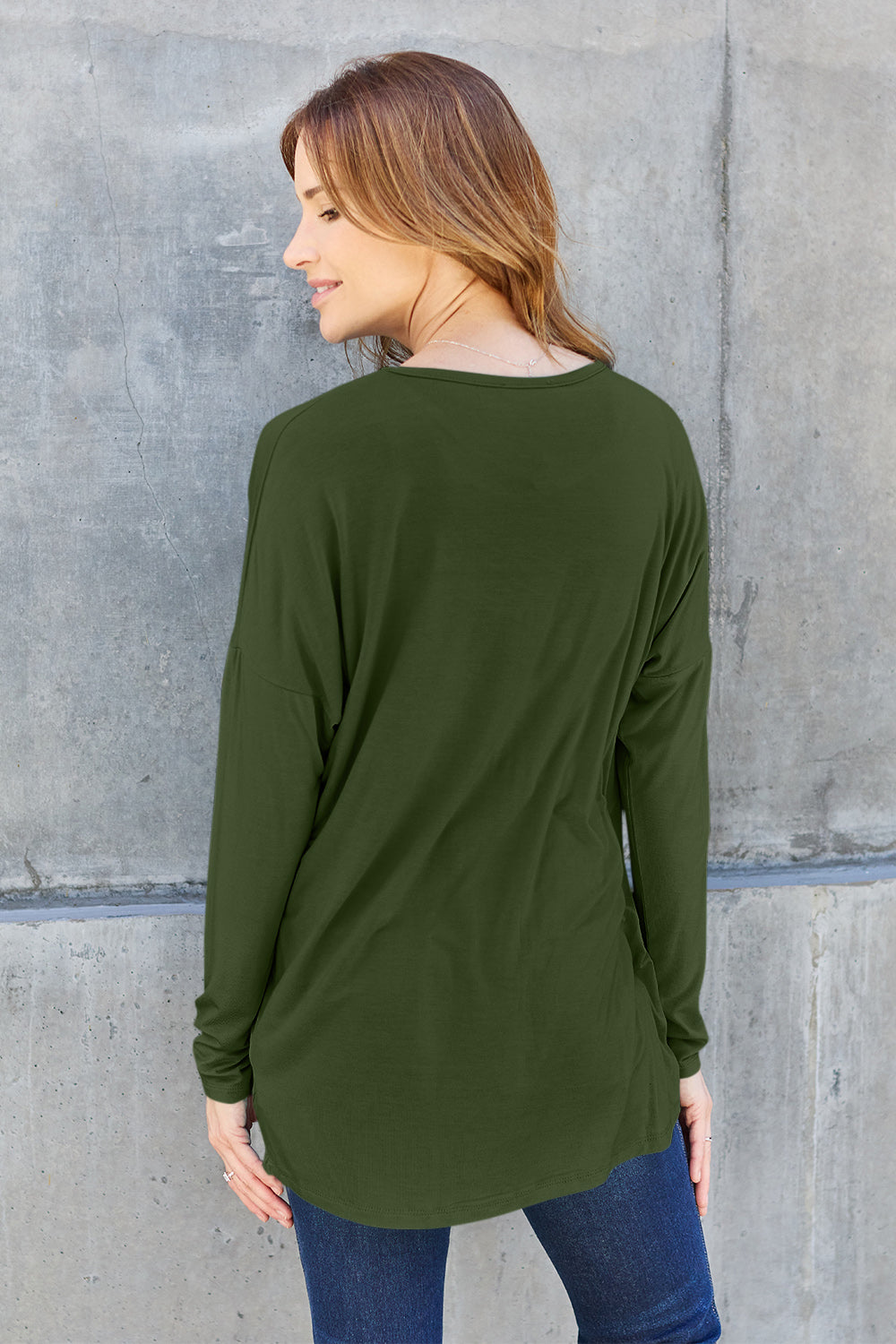 Basic Bae Full Size Round Neck Dropped Shoulder T-Shirt in Army Green - alternate view 2
