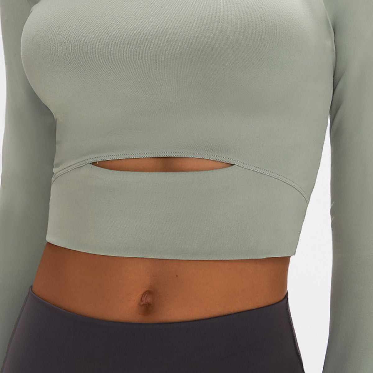 Long Sleeve Cropped Top With Sports Strap in Green - alternate view 6