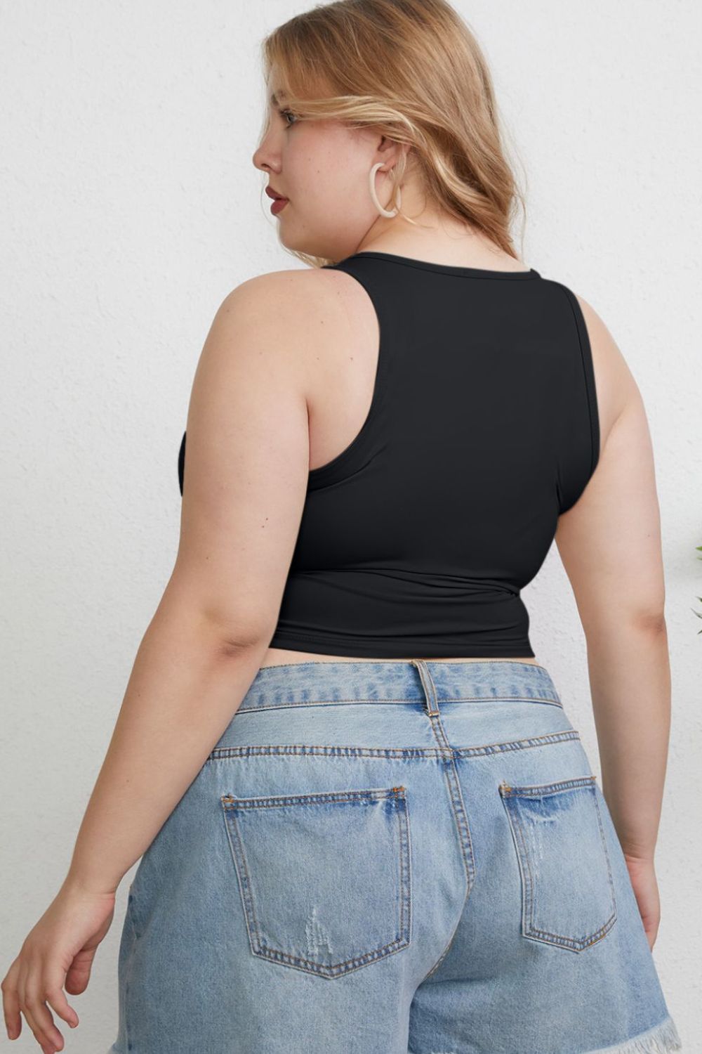 Basic Bae Full Size Round Neck Slim Tank in Black - alternate view 6