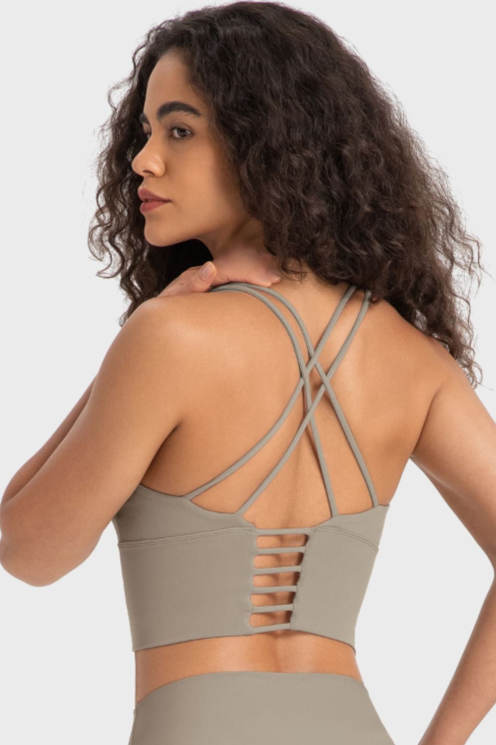 Crisscross Back Ladder Detail Sports Bra in Sherbet - alternate view 12