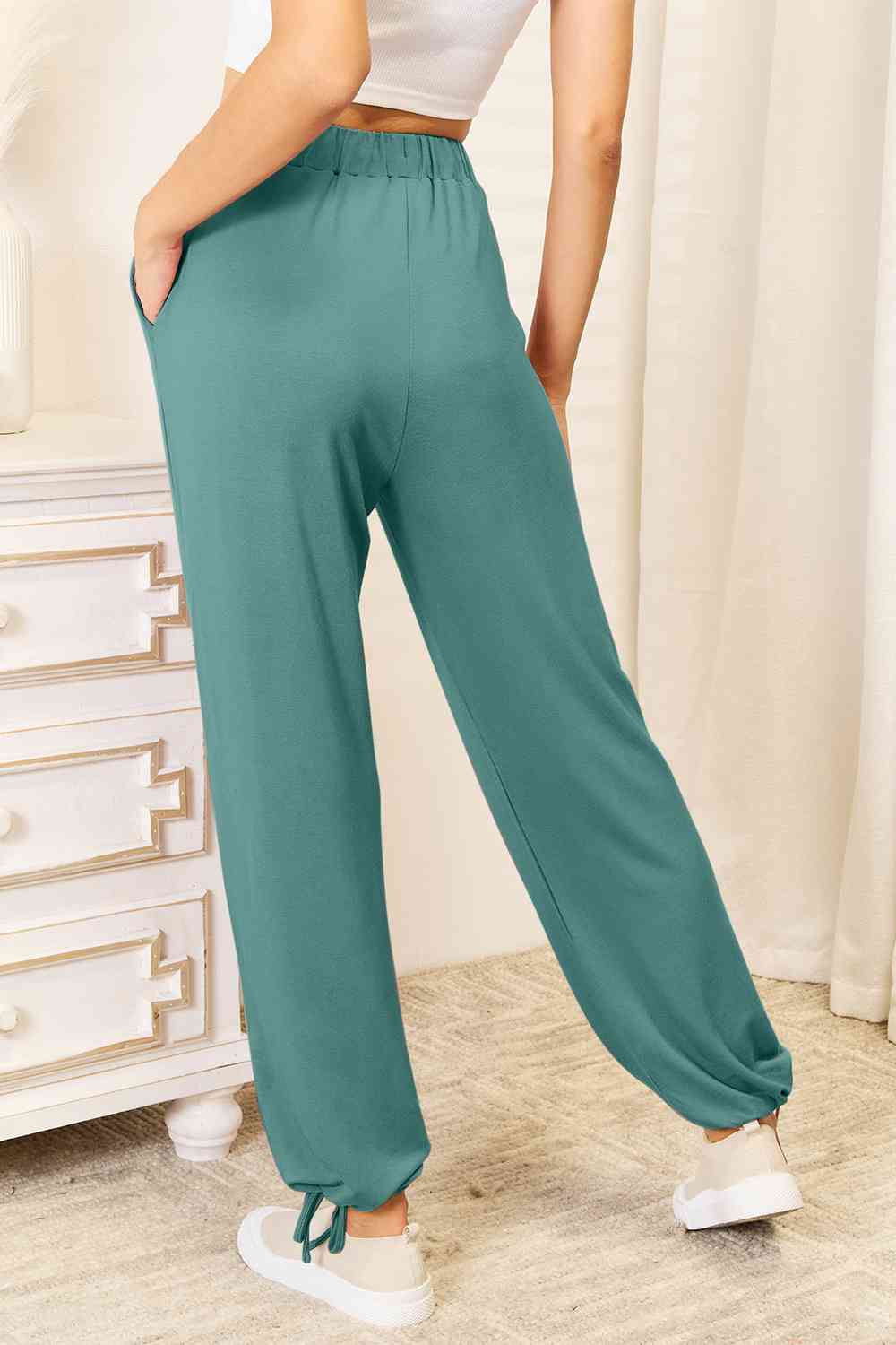 Basic Bae Full Size Soft Rayon Drawstring Waist Pants with Pockets in Teal - alternate view 4