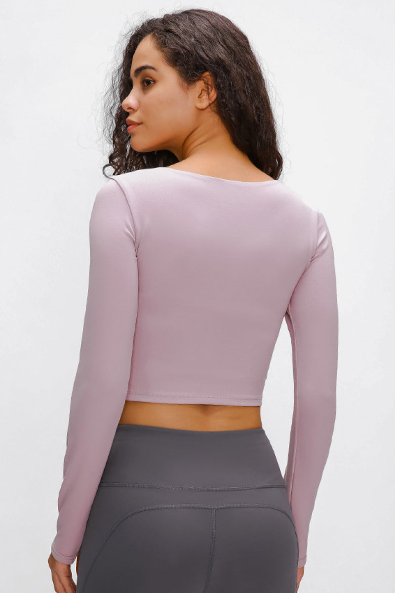 Long Sleeve Cropped Top With Sports Strap in Green - alternate view 10