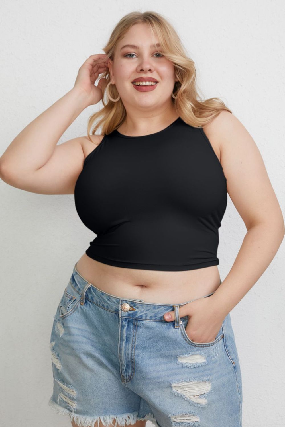 Basic Bae Full Size Round Neck Slim Tank in Black - alternate view 5