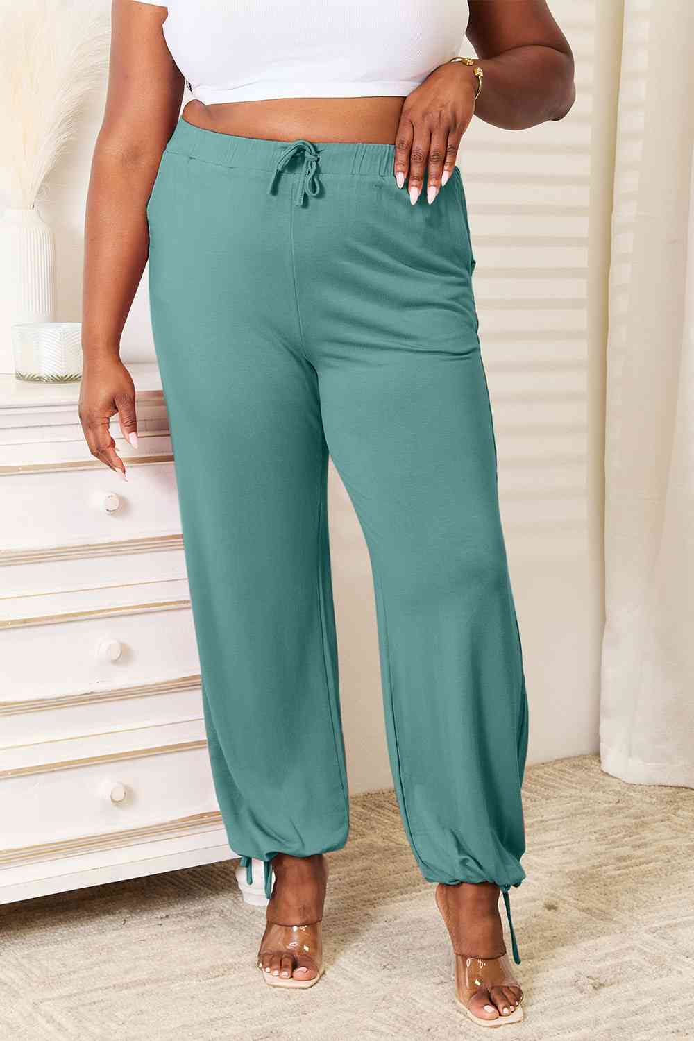 Basic Bae Full Size Soft Rayon Drawstring Waist Pants with Pockets in Teal - alternate view 2