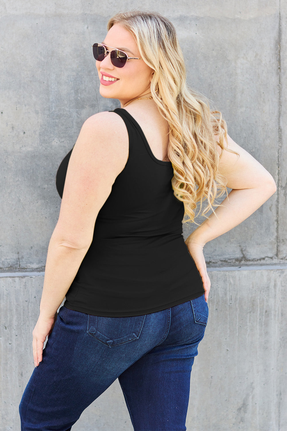Basic Bae Full Size Square Neck Wide Strap Tank in Black - alternate view 25