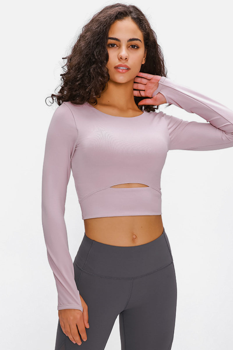 Long Sleeve Cropped Top With Sports Strap in Green - alternate view 9