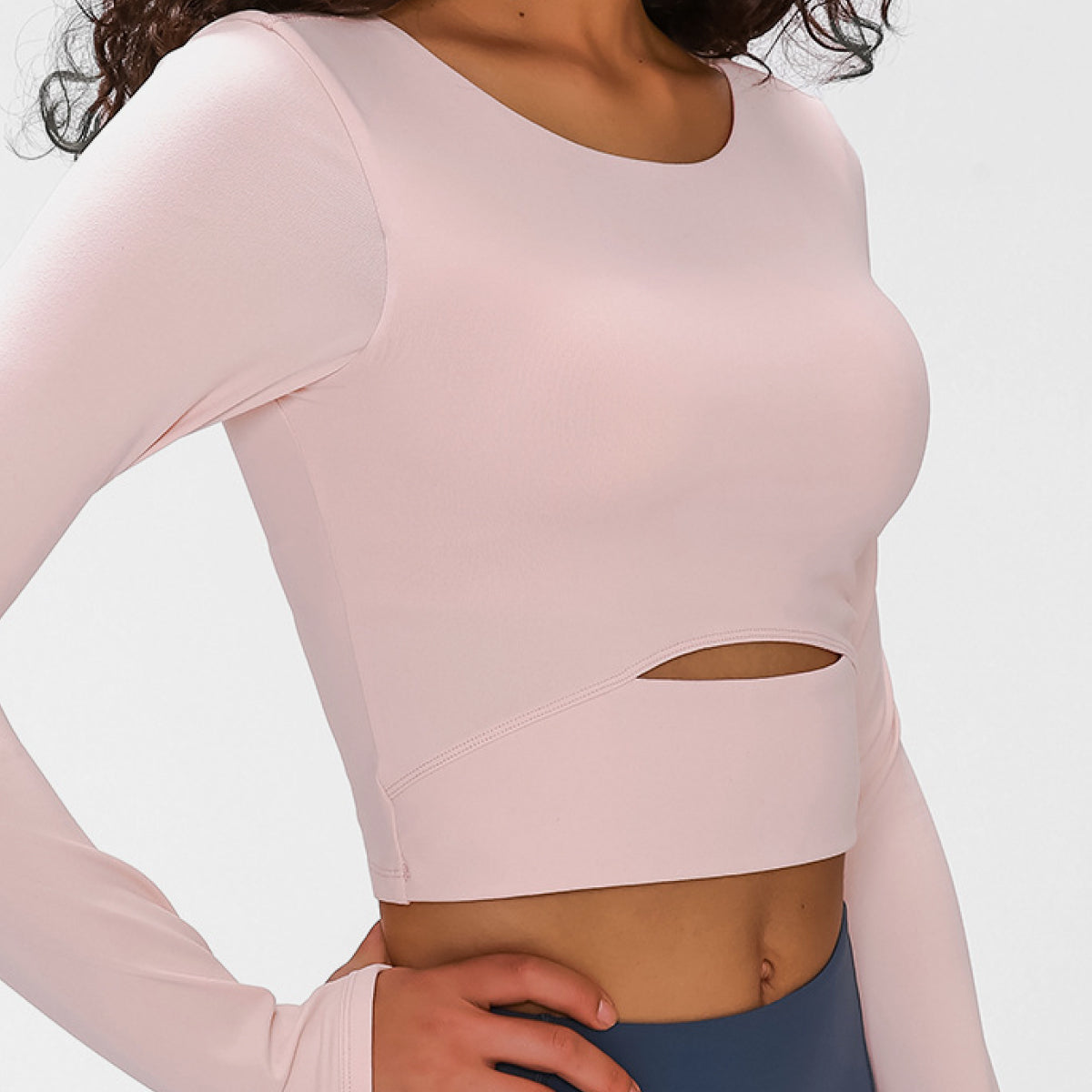 Long Sleeve Cropped Top With Sports Strap in Green - alternate view 3