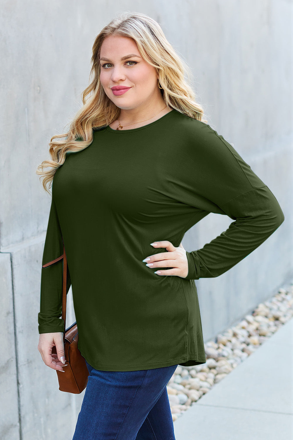 Basic Bae Full Size Round Neck Dropped Shoulder T-Shirt in Army Green - alternate view 6