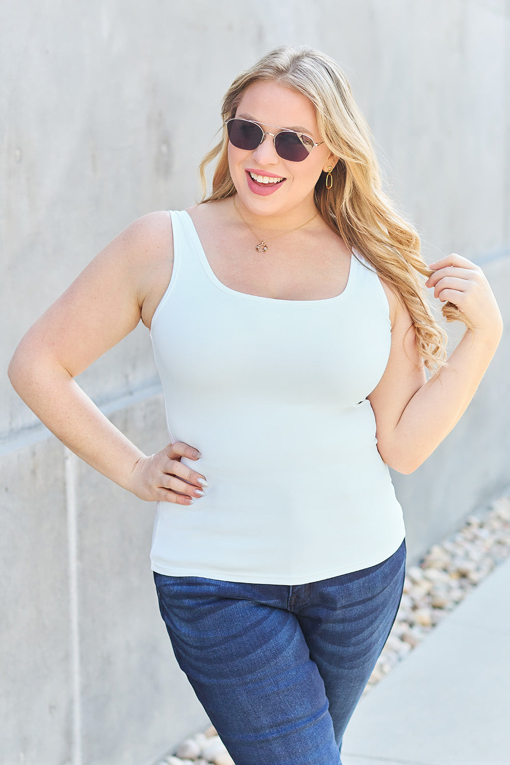 Basic Bae Full Size Square Neck Wide Strap Tank in Black - alternate view 17