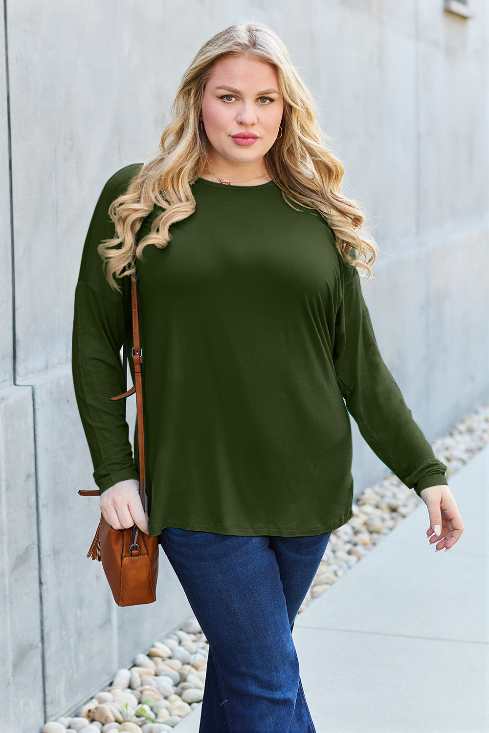Basic Bae Full Size Round Neck Dropped Shoulder T-Shirt in Army Green - alternate view 5
