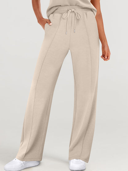 Full Size Round Neck Top and Drawstring Pants Set