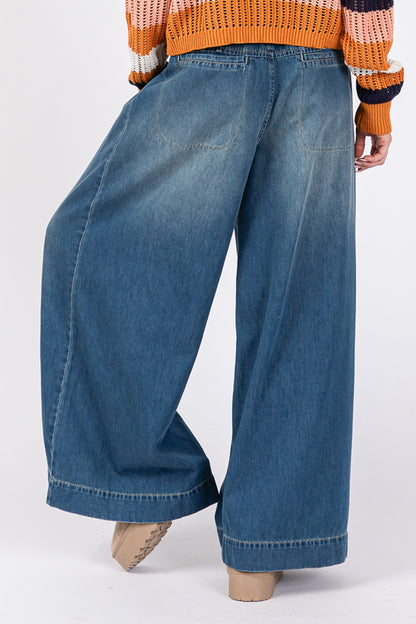 SAGE+FIG Smocked Waist Band Wide Leg Jeans