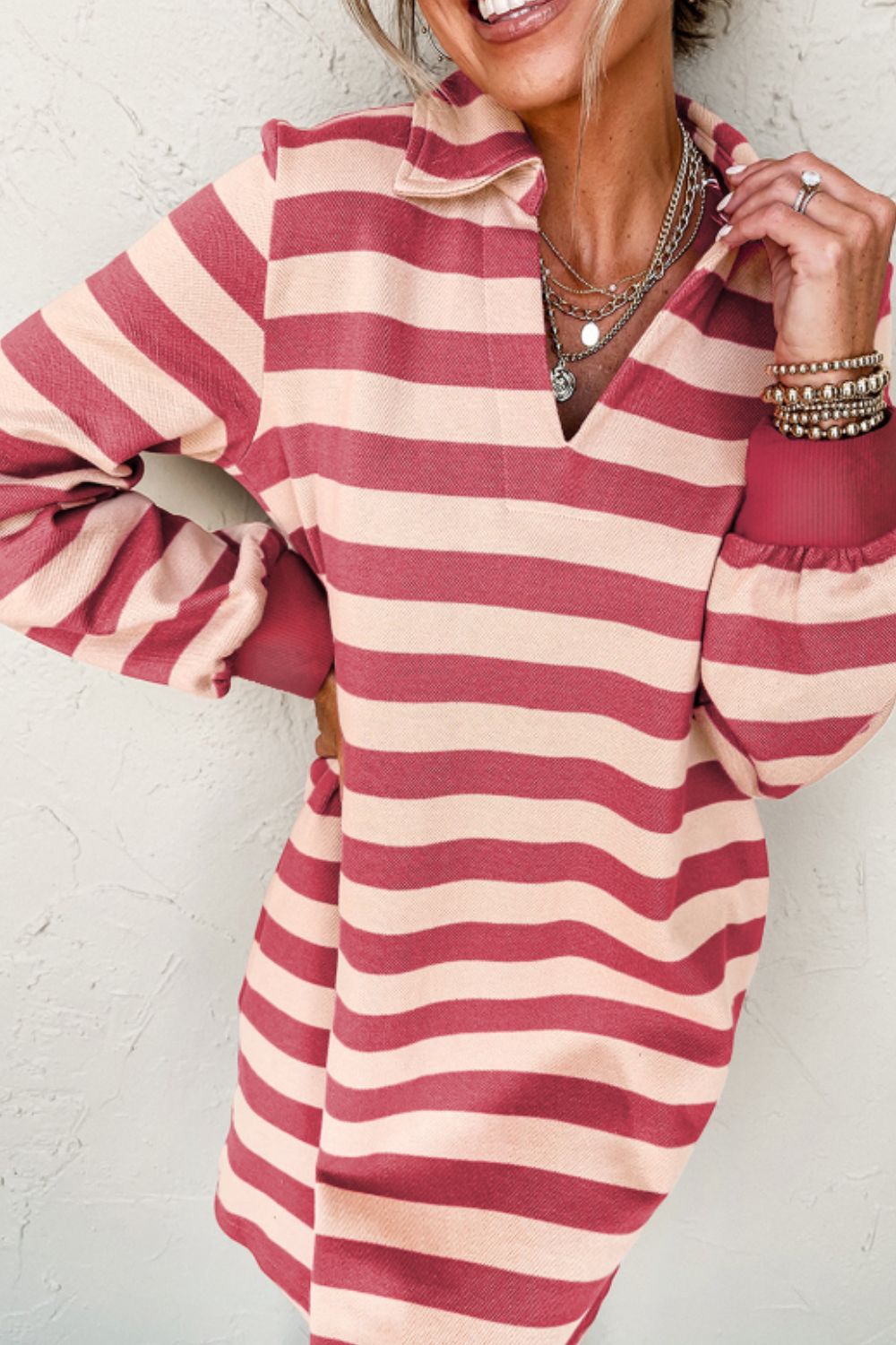 Contrast Striped Johnny Collar Long Sleeve Mini Dress – SeaTown Outfitters