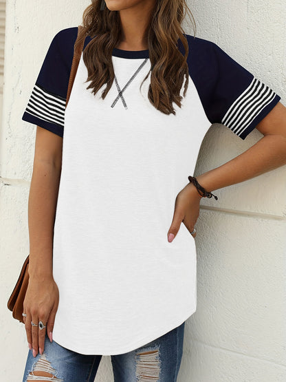 Striped Round Neck Short Sleeve T-Shirt