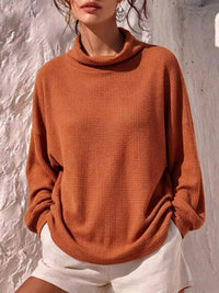 Full Size Waffle Knit Mock Neck Long Sleeve T-Shirt Plus Size