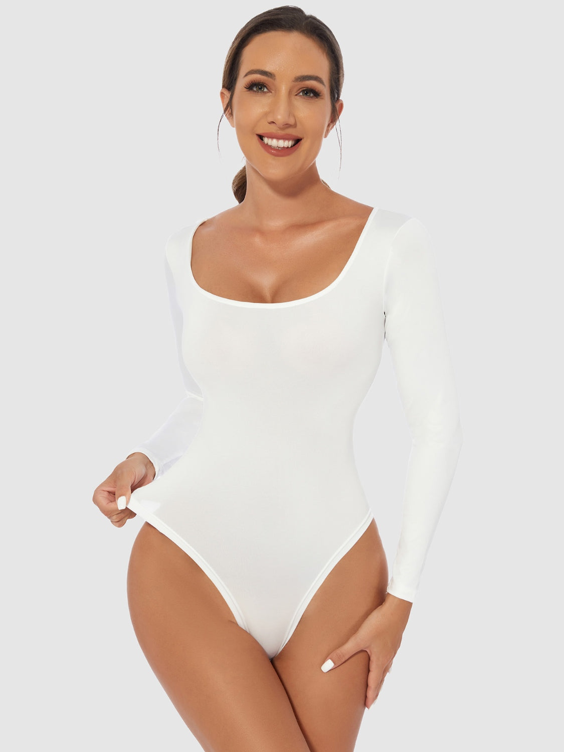 Full Size Scoop Neck Long Sleeve Bodysuit