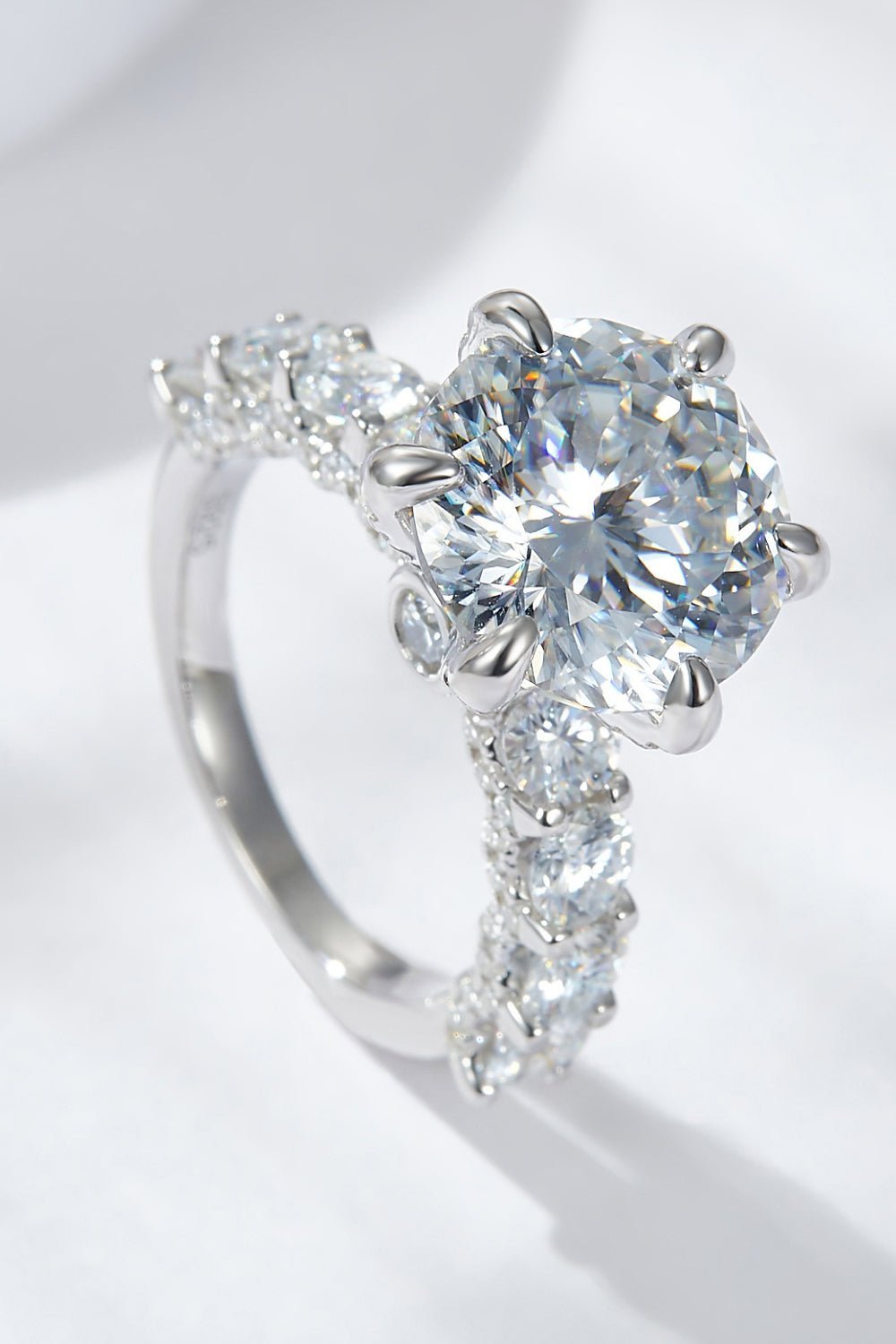 3 - Carat Moissanite Platinum - Plated Side Stone Ring - SeaTown Outfitters