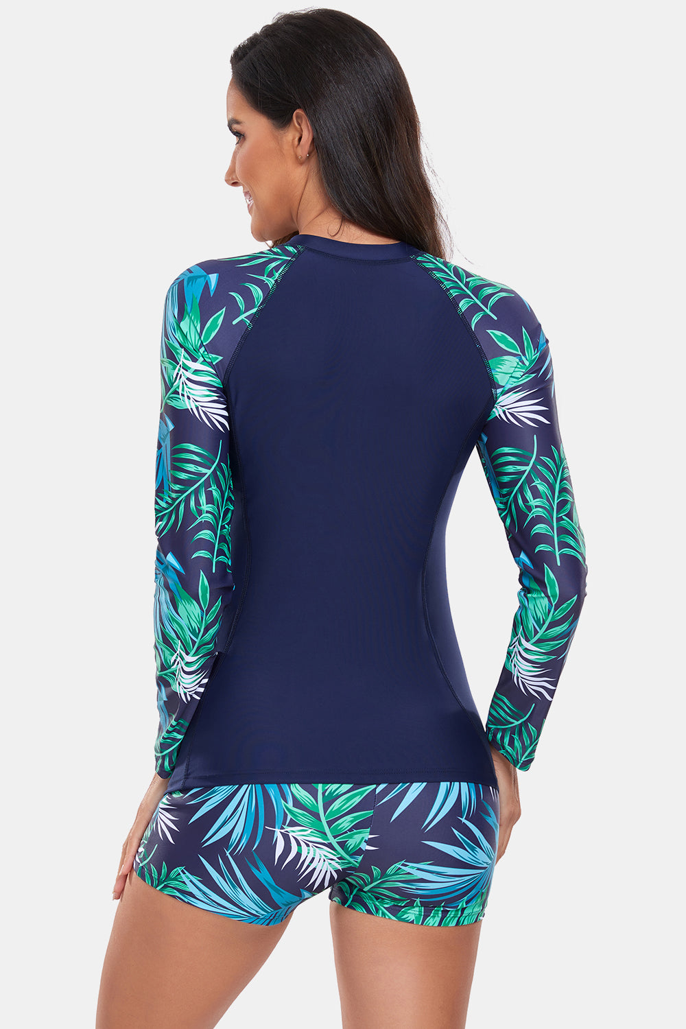 Printed Quarter Zip Long Sleeve Two-Piece Swim Set