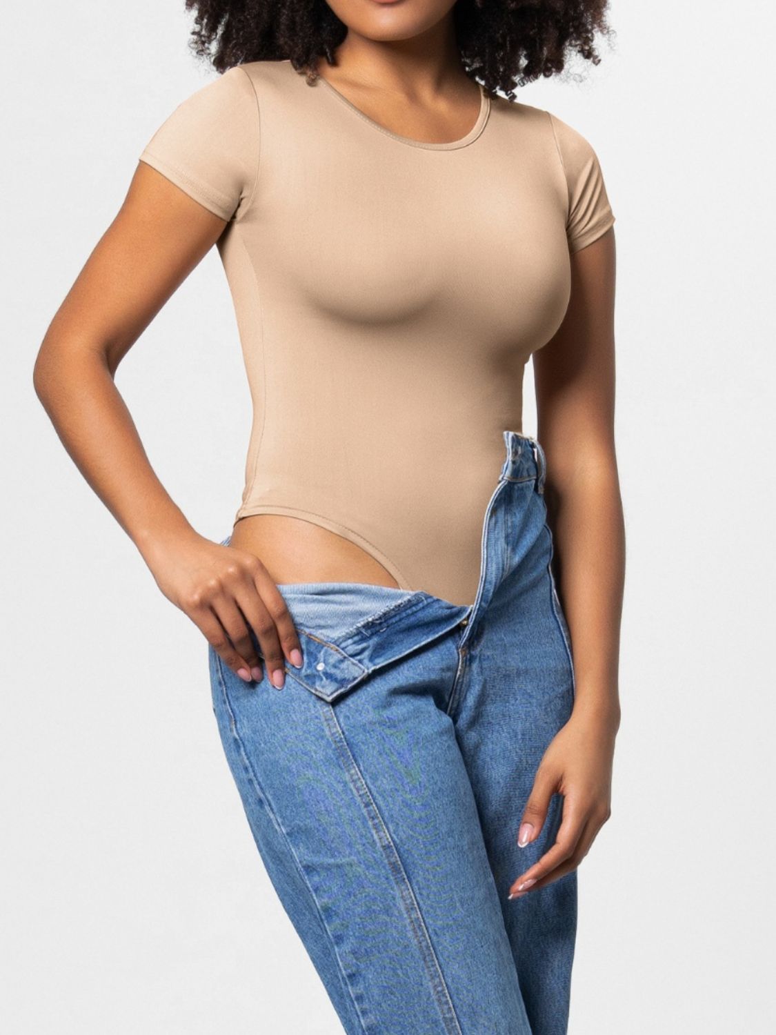 Full Size Round Neck Short Sleeve Bodysuit