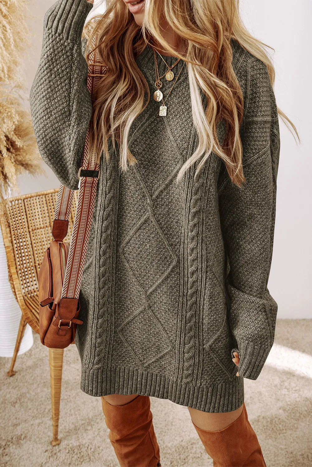 cable knitted jumper dress Cable Knit Jumper Dress  By Tess Collection