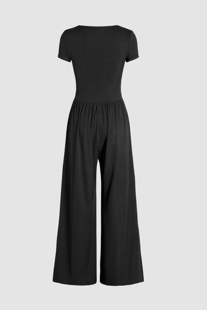 Square Neck Short Sleeve Wide Leg Jumpsuit