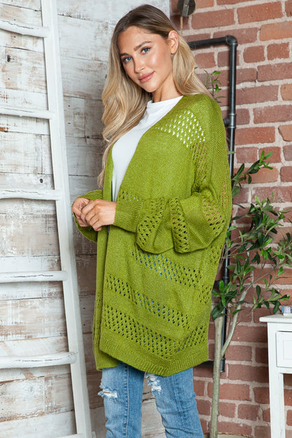 Openwork Open Front Long Sleeve Cardigan