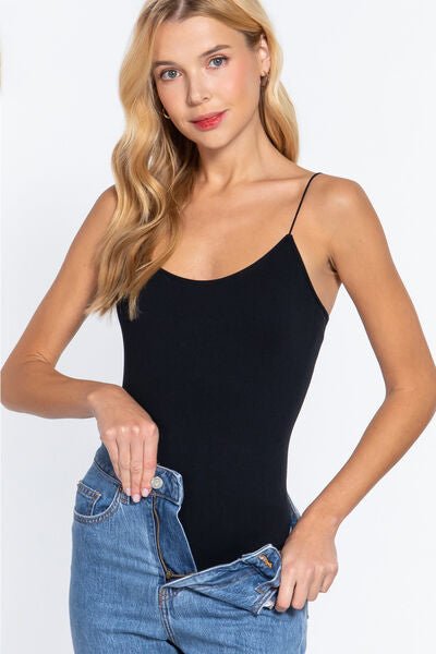 ACTIVE BASIC Ribbed Round Neck Cami Bodysuit - SeaTown Outfitters