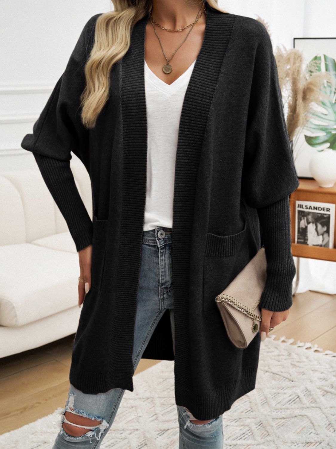 Devine Open Front Long Sleeve Cardigan