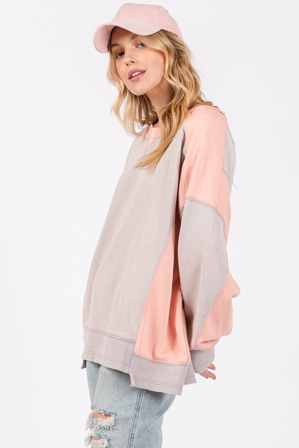 SAGE + FIG Color Block Round Neck Sweatshirt