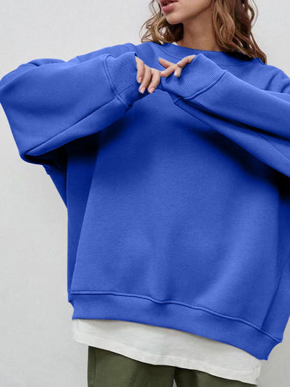 Round Neck Dropped Shoulder Long Sleeve Sweatshirt