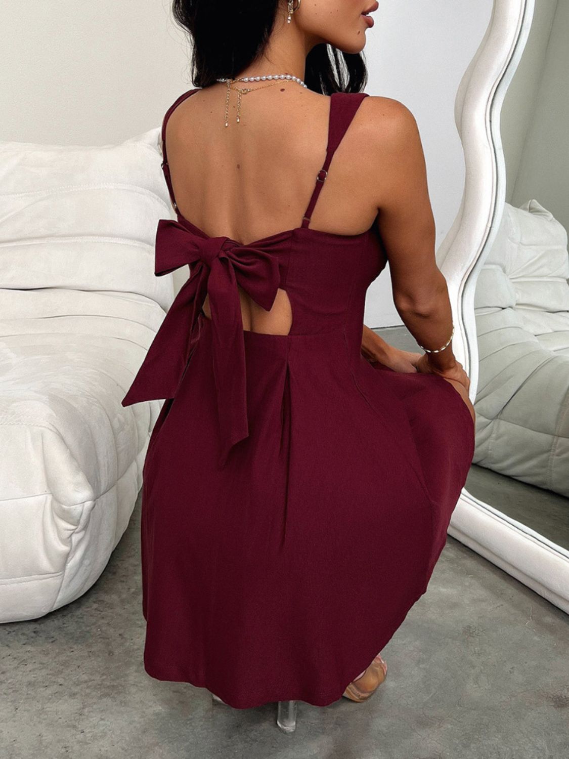 Devine Bow Back Square Neck Mini Dress