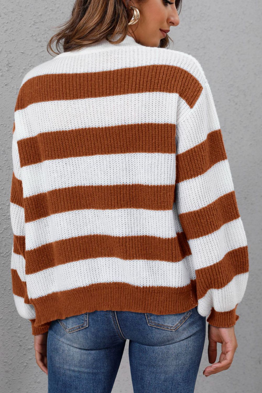 Striped Button Up Long Sleeve Sweater