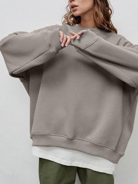 Round Neck Dropped Shoulder Long Sleeve Sweatshirt