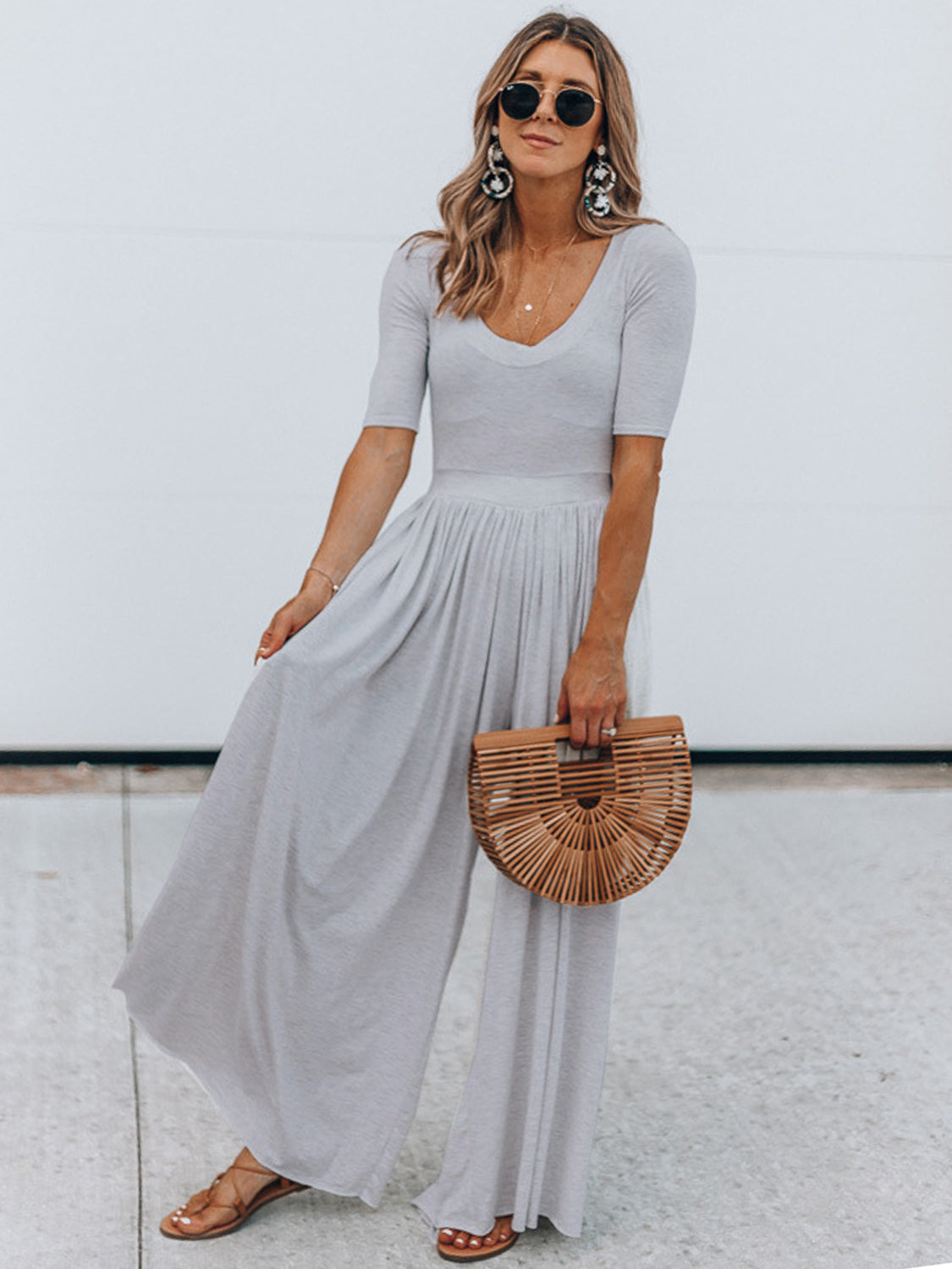 Scoop Neck Short Sleeve Jumpsuit