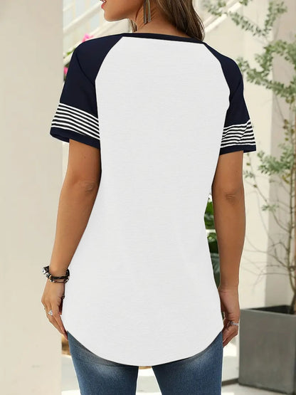 Striped Round Neck Short Sleeve T-Shirt