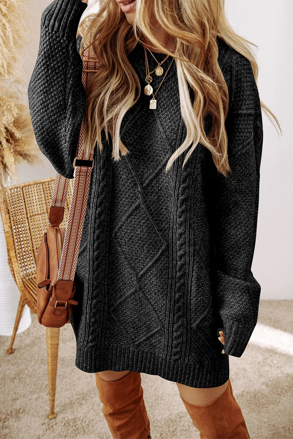 cable knit hoodie dress Cable Knit Hooded Sweater Dress, Pink, Large