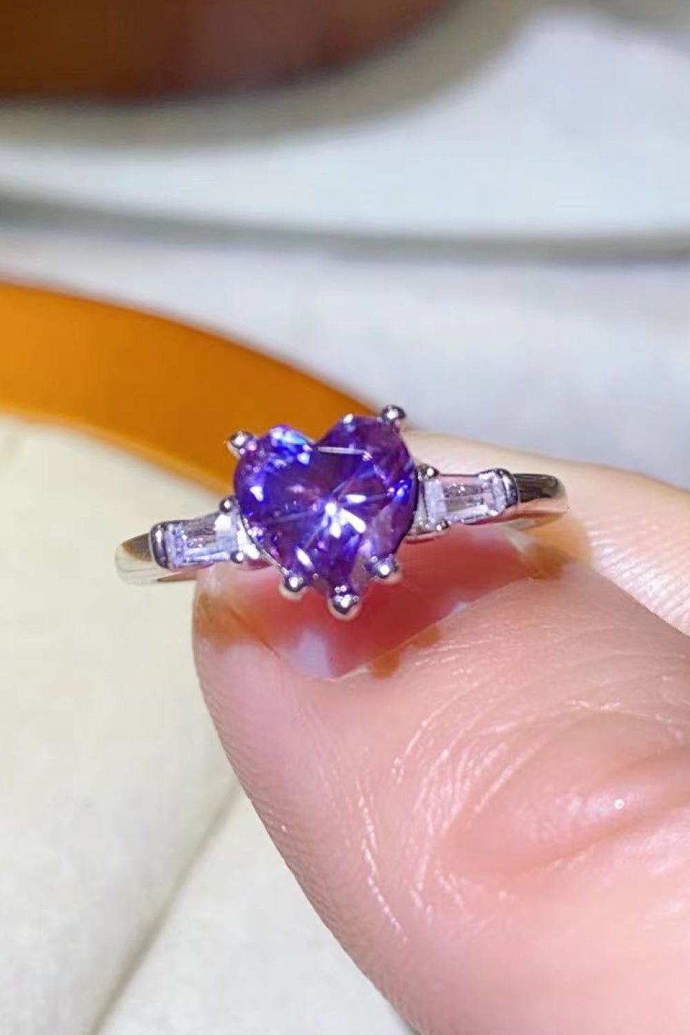 1 Carat Moissanite Heart - Shaped Platinum - Plated Ring in Purple - SeaTown Outfitters