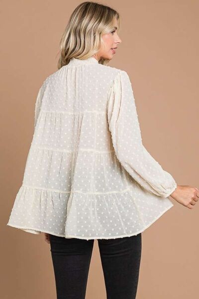 Culture Code Full Size Swiss Dot Smocked Mock Neck Blouse - SeaTown Outfitters