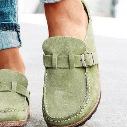 Round Toe Low Heel Buckle Sneakers