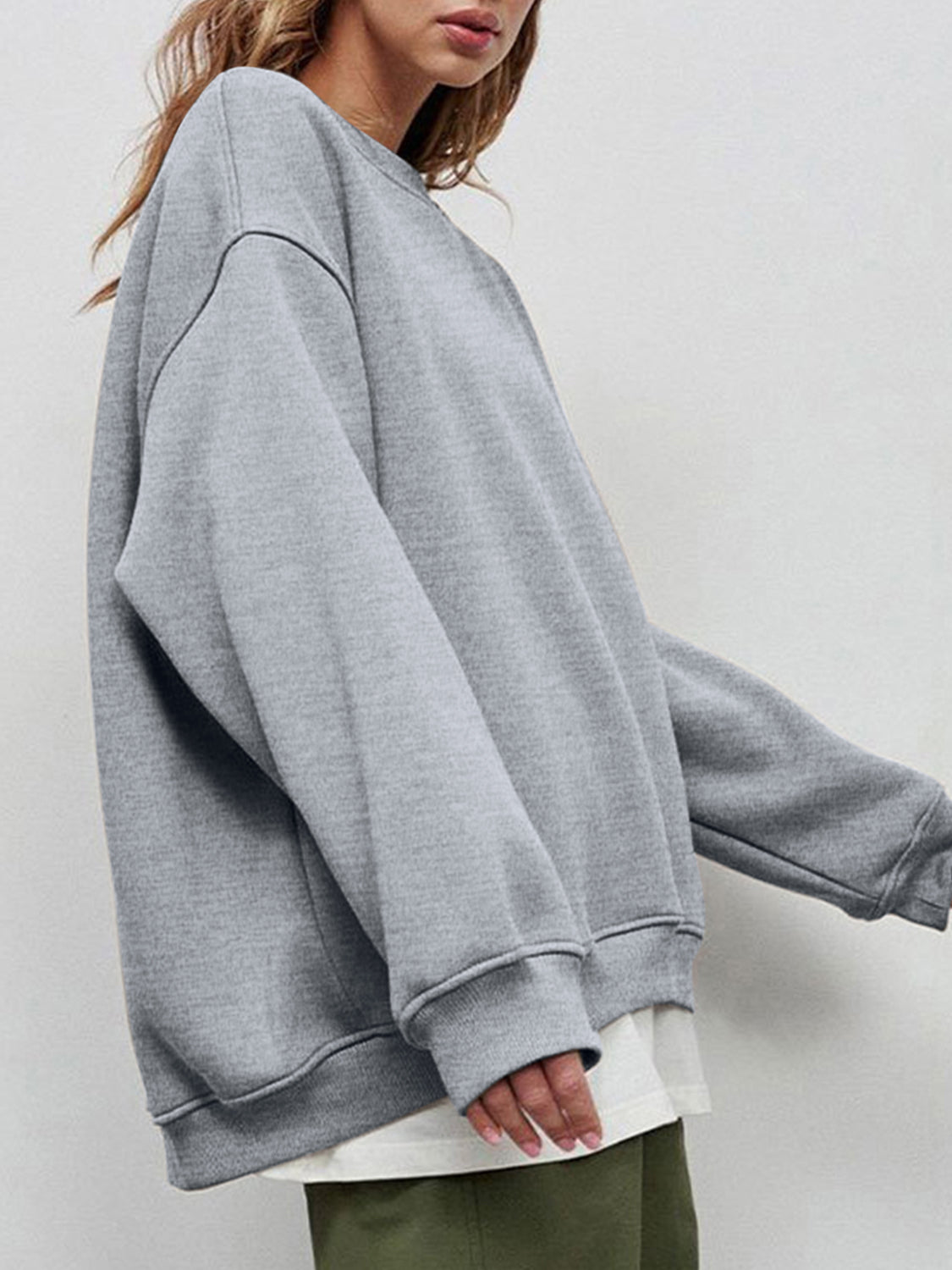 Round Neck Dropped Shoulder Long Sleeve Sweatshirt