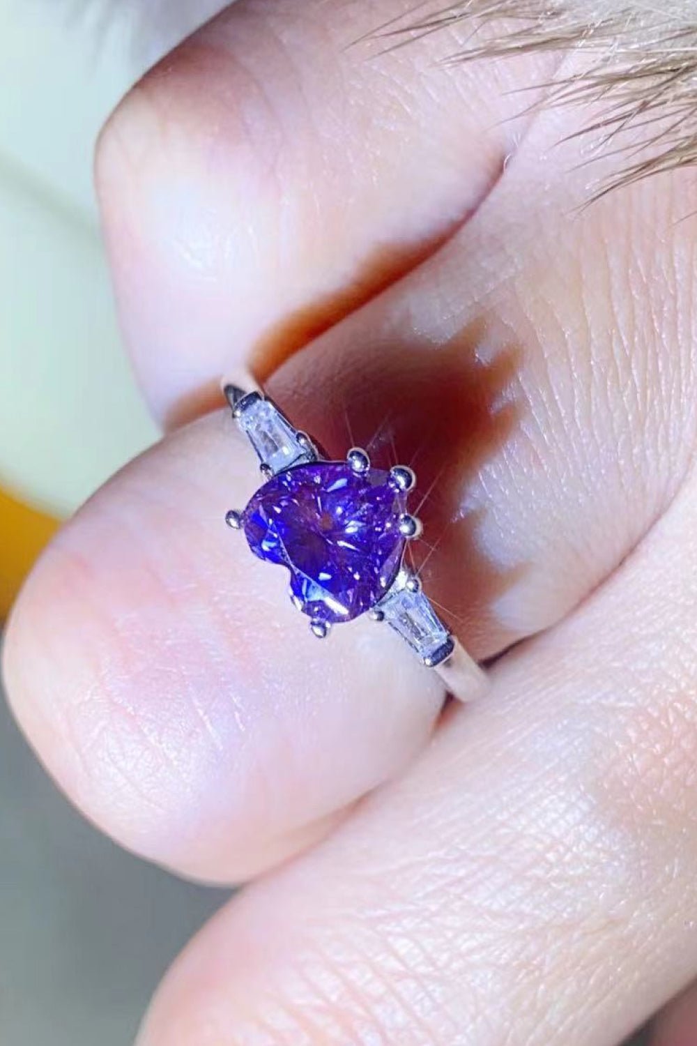 1 Carat Moissanite Heart - Shaped Platinum - Plated Ring in Purple - SeaTown Outfitters